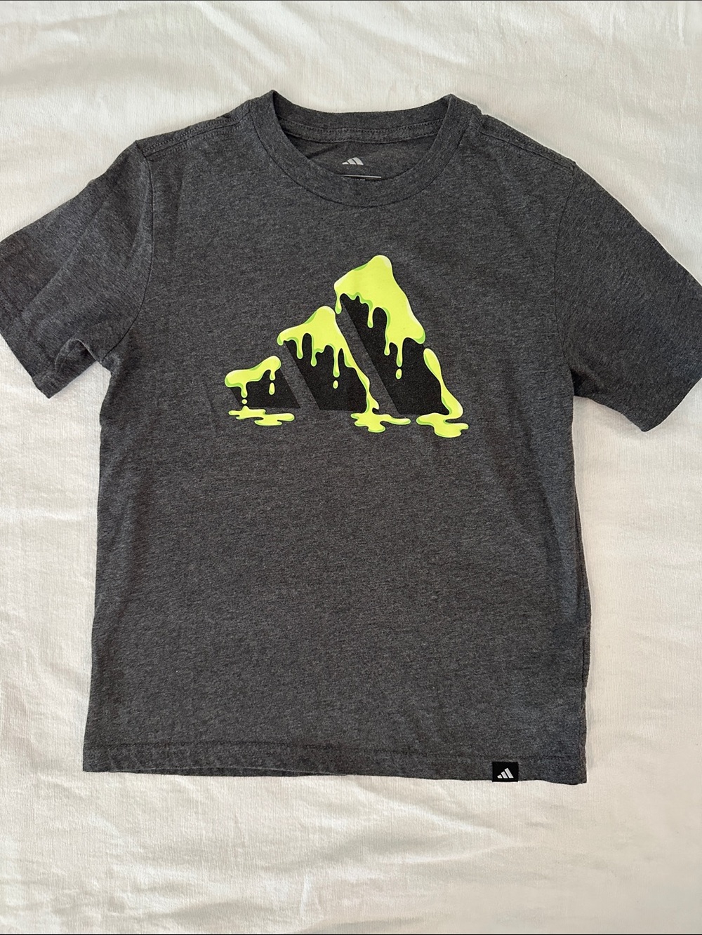Adidas Kids Dark Gray Tee with Neon Yellow Drip Logo